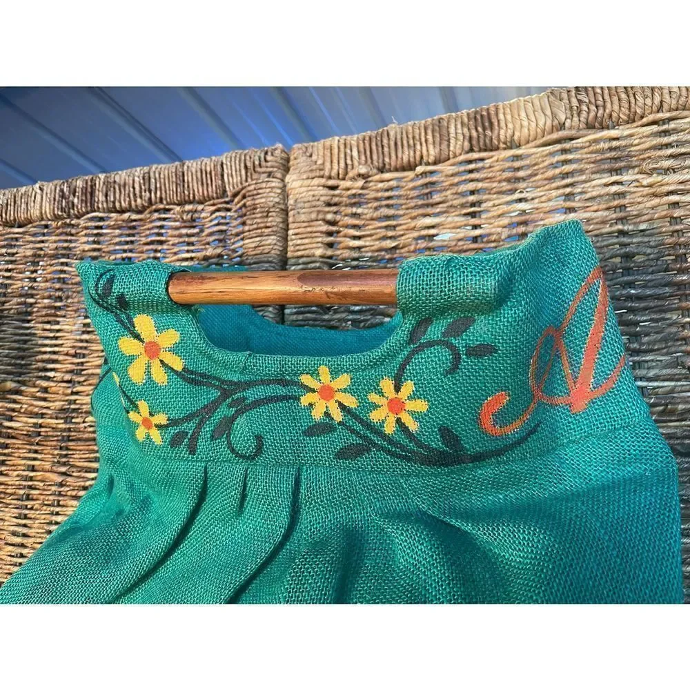 Green Boho Burlap Satchel/Handbag-NWOT